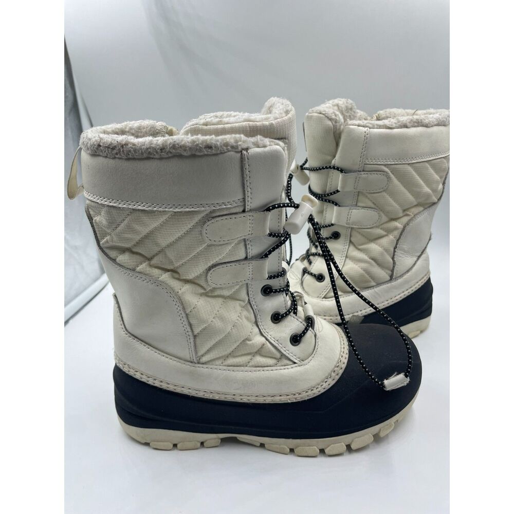 All In Motion Kids Sz 3 Skylar Waterproof Insulated Winter Snow Boots Cream Gray